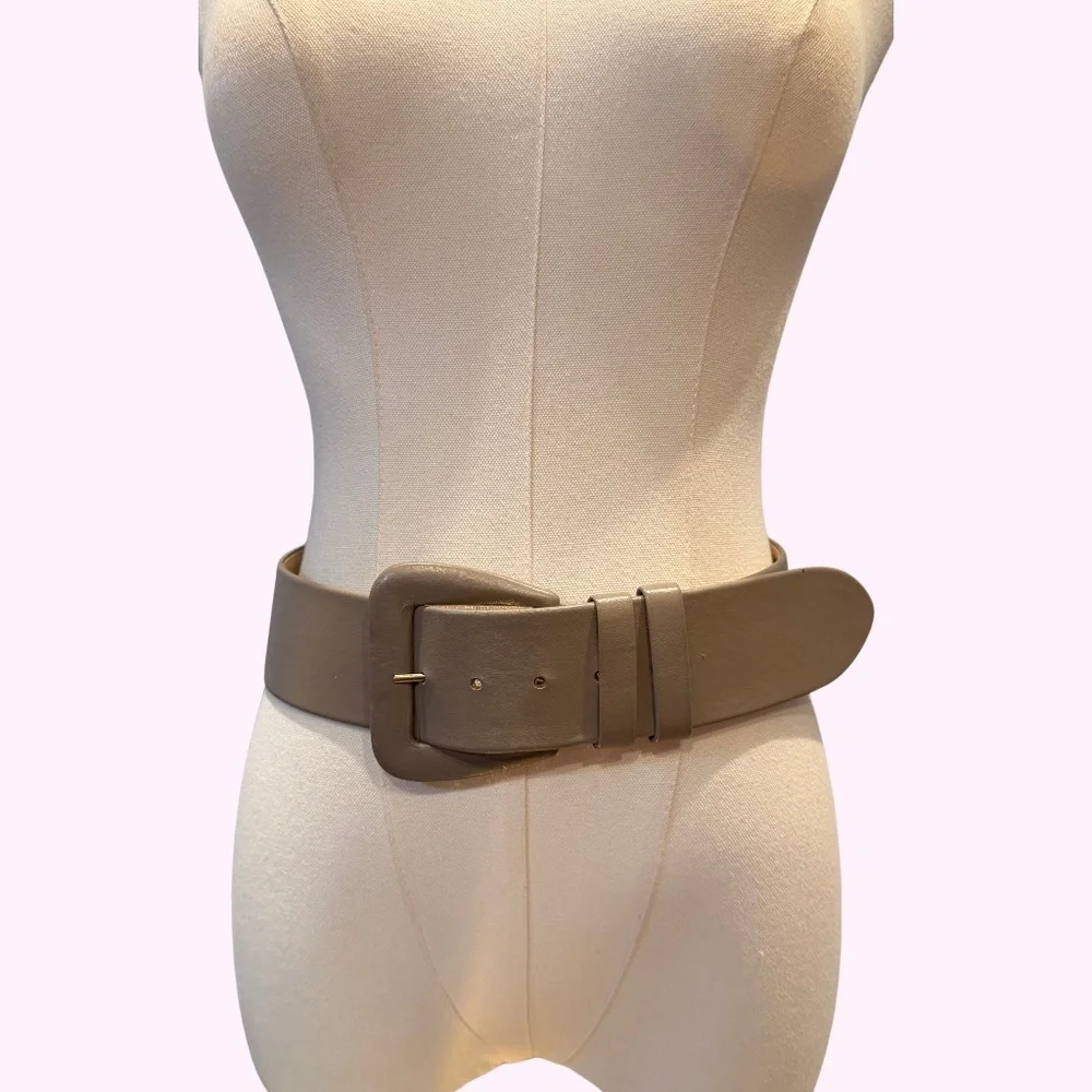 VTG Ann Taylor MADE IN USA Leather Statement Belt Taupe MEDIUM 30-33
